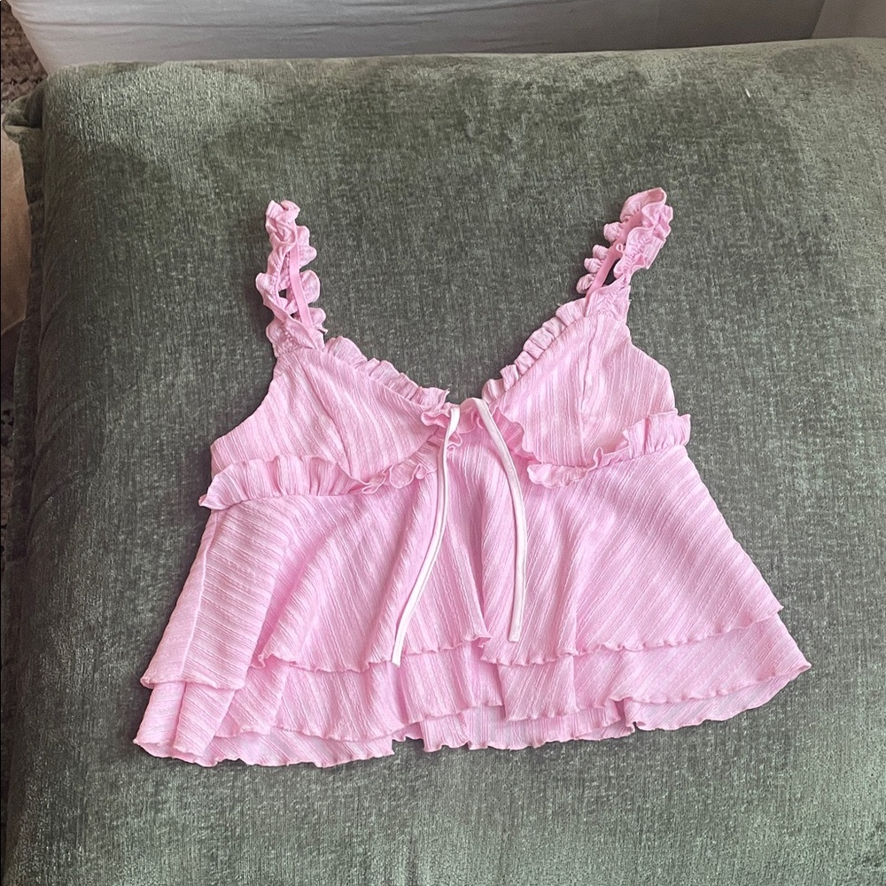 SHEIN Light Pink Ruffled Crop Top